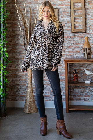 Shop Heimish Full Size Leopard Johnny Collar Long Sleeve Top - High-Quality U.S. Made Women’s Fashion with Free & Fast Shipping