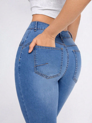 Shop High Rise Skinny Jeans with Pockets - High-Quality U.S. Made Women’s Fashion with Free & Fast Shipping