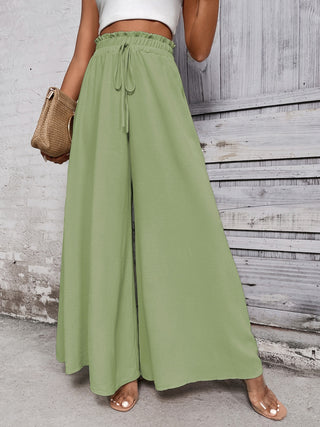 Shop Light Green Honey Tied High Waist Wide Leg Pants - High-Quality U.S. Made Women’s Fashion with Free & Fast Shipping