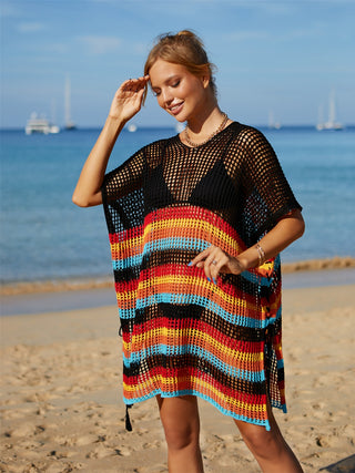 Shop Cutout Striped Cover-Up with Tassel - High-Quality U.S. Made Women’s Fashion with Free & Fast Shipping