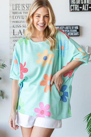 Shop HOPELY Floral Waffle Oversize T-Shirt - High-Quality U.S. Made Women’s Fashion with Free & Fast Shipping