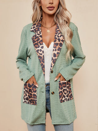 Shop Leopard Buttoned Lapel Collar Blazer with Pockets - High-Quality U.S. Made Women’s Fashion with Free & Fast Shipping