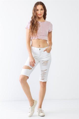 Shop LITZ LA Distressed Bermuda Denim Shorts - High-Quality U.S. Made Women’s Fashion with Free & Fast Shipping