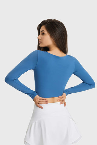 Shop Millennia Cutout Long Sleeve Cropped Sports Top - High-Quality U.S. Made Women’s Fashion with Free & Fast Shipping