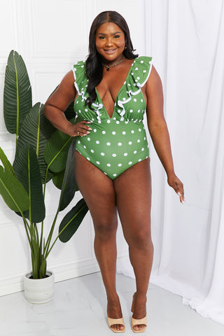 Shop Marina West Swim Moonlit Dip Ruffle Plunge Swimsuit in Mid Green - High-Quality U.S. Made Women’s Fashion with Free Fast Shipping