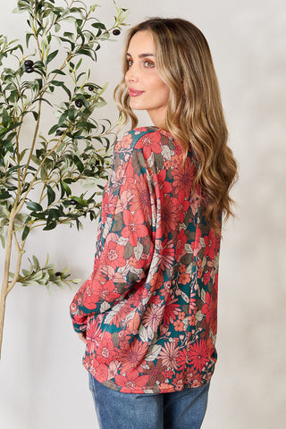 Shop Hopely Full Size Floral Print V-Neck Long Sleeve Blouse - High-Quality U.S. Made Women’s Fashion with Free & Fast Shipping