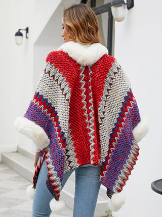 Shop Color Block Open Front Poncho - High-Quality U.S. Made Women’s Fashion with Free Fast Shipping