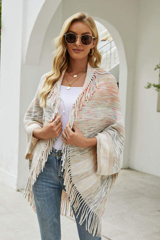 Shop Multicolored Fringe Trim Poncho - High-Quality U.S. Made Women’s Fashion with Free Fast Shipping