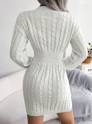 Shop Cable-Knit V-Neck Mini Sweater Dress - High-Quality U.S. Made Women’s Fashion with Free & Fast Shipping