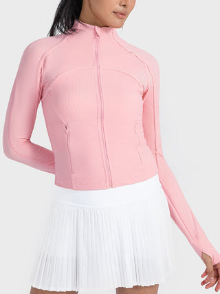 Shop Carnation Pink Millennia Zip-Up Long Sleeve Sports Jacket - High-Quality U.S. Made Women’s Fashion with Free & Fast Shipping