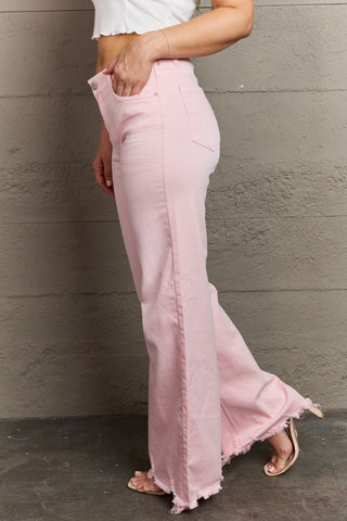 Shop RISEN Raelene Full Size High Waist Wide Leg Jeans in Light Pink - High-Quality U.S. Made Women’s Fashion with Free & Fast Shipping