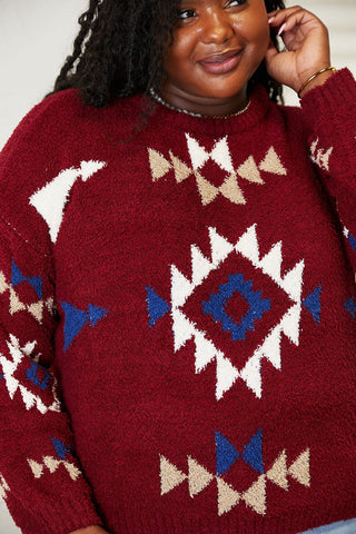 Shop HEYSON Full Size Aztec Soft Fuzzy Sweater - High-Quality U.S. Made Women’s Fashion with Free Fast Shipping