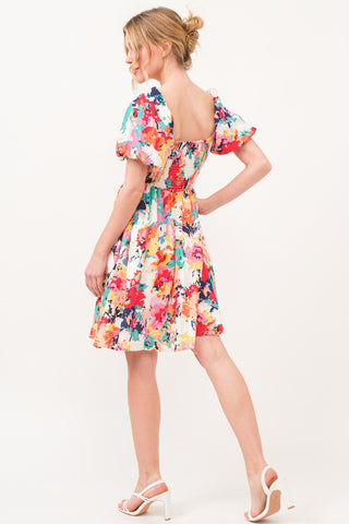 Shop And The Why Square Neck Puff Sleeve Floral Dress - High-Quality U.S. Made Women’s Fashion with Free & Fast Shipping