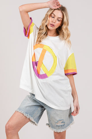 Shop SAGE + FIG Color Block Peace Applique T-Shirt - High-Quality U.S. Made Women’s Fashion with Free & Fast Shipping