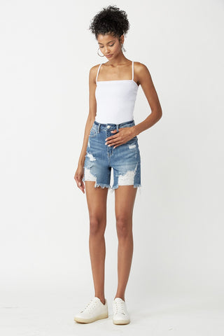 Shop RISEN High Waisted Distressed Denim Shorts - High-Quality U.S. Made Women’s Fashion with Free Fast Shipping