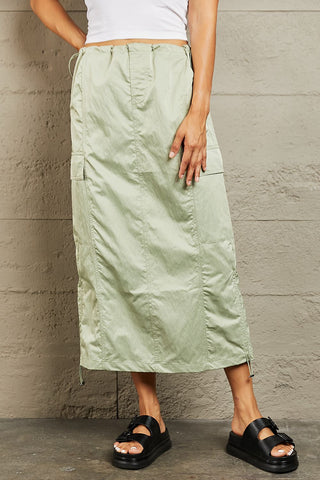 Shop Light Green HYFVE Just In Time High Waisted Cargo Midi Skirt - High-Quality U.S. Made Women’s Fashion with Free & Fast Shipping