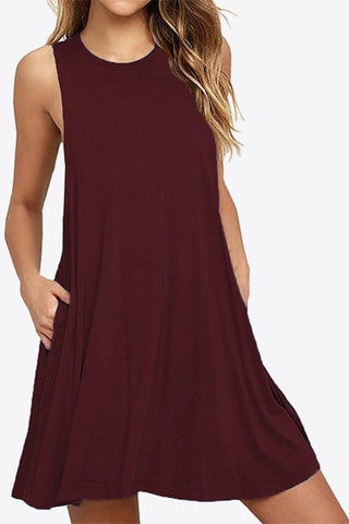 Shop Full Size Round Neck Sleeveless Dress with Pockets - High-Quality U.S. Made Women’s Fashion with Free Fast Shipping