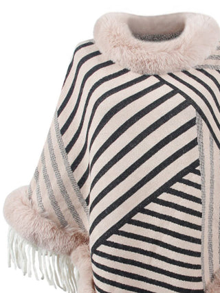 Shop Striped Fringe Hem Poncho - High-Quality U.S. Made Women’s Fashion with Free Fast Shipping