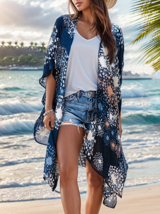 Shop Dark Blue One Size Printed Open Front Cover-Up - High-Quality U.S. Made Women’s Fashion with Free & Fast Shipping