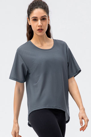 Shop Round Neck Short Sleeve Active Tee - High-Quality U.S. Made Women’s Fashion with Free & Fast Shipping