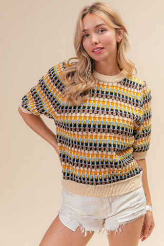 Shop BiBi Multi Color Half Sleeve Sweater - High-Quality U.S. Made Women’s Fashion with Free & Fast Shipping