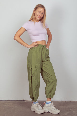 Shop VERY J Elastic Waist Woven Cargo Pants - High-Quality U.S. Made Women’s Fashion with Free & Fast Shipping