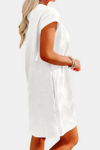 Shop White Textured Round Neck Cap Sleeve Dress - High-Quality U.S. Made Women’s Fashion with Free & Fast Shipping