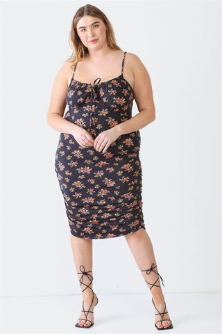 Shop Blue Leopard Plus Size Ruched Floral Square Neck Cami Dress - High-Quality U.S. Made Women’s Fashion with Free & Fast Shipping