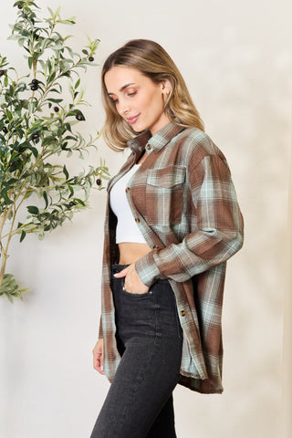 Shop Plaid Dropped Shoulder Shirt - High-Quality U.S. Made Women’s Fashion with Free & Fast Shipping