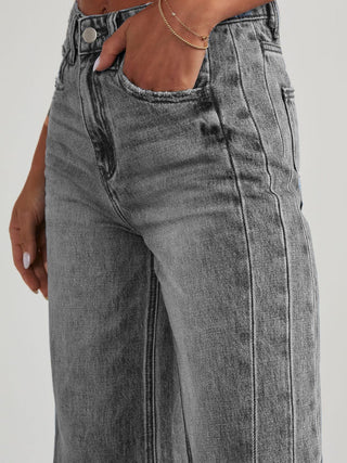 Shop Raw Hem Wide Leg Jeans with Pockets - High-Quality U.S. Made Women’s Fashion with Free & Fast Shipping