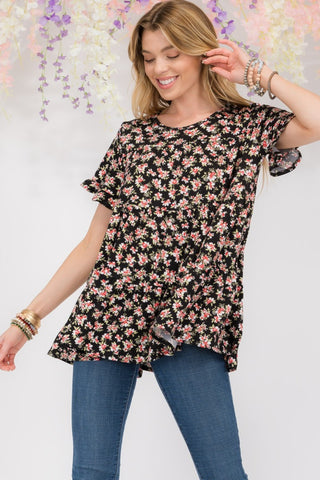 Shop Celeste Full Size Floral Ruffled Short Sleeve Blouse - High-Quality U.S. Made Women’s Fashion with Free & Fast Shipping