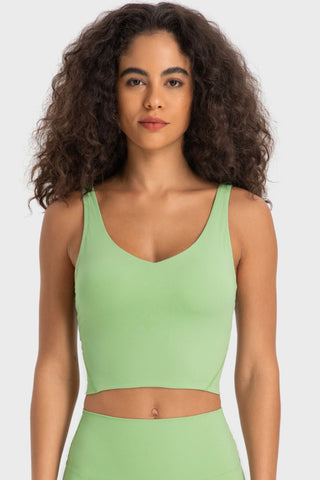 Shop Light Green Millennia Deep V-Neck Crop Sports Bra - High-Quality U.S. Made Women’s Fashion with Free & Fast Shipping