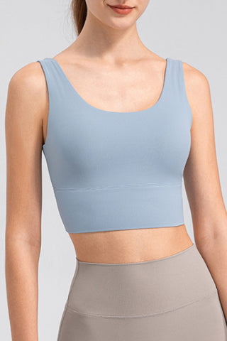 Shop Light Blue Scoop Neck Wide Strap Active Tank - High-Quality U.S. Made Women’s Fashion with Free & Fast Shipping