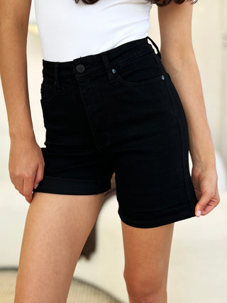 Shop Judy Blue Full Size High Waist Tummy Control Cuffed Denim Shorts - High-Quality U.S. Made Women’s Fashion with Free & Fast Shipping