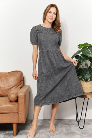 Shop And The Why Full Size Washed Chambray Midi Dress - High-Quality U.S. Made Women’s Fashion with Free Fast Shipping