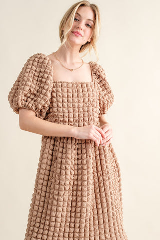 Shop And The Why Full Size Square Neck Puff Sleeve Dress - High-Quality U.S. Made Women’s Fashion with Free & Fast Shipping