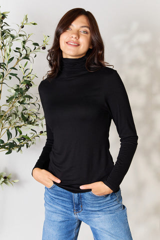 Shop Black BOMBOM Turtleneck Long Sleeve Blouse - High-Quality U.S. Made Women’s Fashion with Free & Fast Shipping