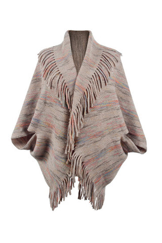 Shop Fringe Detail Printed Poncho - High-Quality U.S. Made Women’s Fashion with Free Fast Shipping