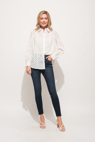 Shop And The Why Eyelet Long Sleeve Button Down Shirt - High-Quality U.S. Made Women’s Fashion with Free & Fast Shipping