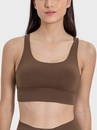 Shop Brown Millennia Crisscross Scoop Neck Active Tank - High-Quality U.S. Made Women’s Fashion with Free & Fast Shipping