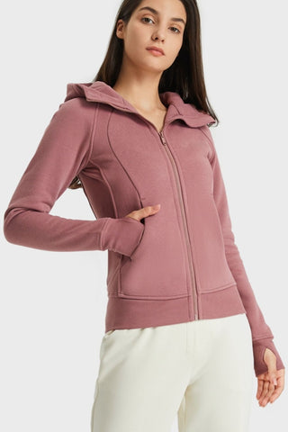 Shop Millennia Zip Up Seam Detail Hooded Sports Jacket - High-Quality U.S. Made Women’s Fashion with Free & Fast Shipping