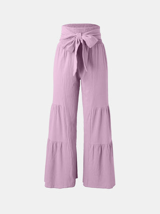 Shop Tied Ruched Wide Leg Pants - High-Quality U.S. Made Women’s Fashion with Free & Fast Shipping