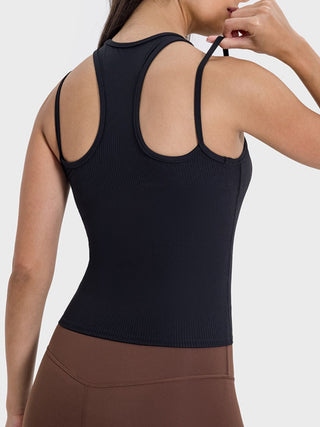 Shop Millennia Cutout Round Neck Racerback Active Tank - High-Quality U.S. Made Women’s Fashion with Free & Fast Shipping