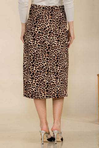 Shop Celeste Full Size Leopard A-Line Midi Skirt - High-Quality U.S. Made Women’s Fashion with Free & Fast Shipping