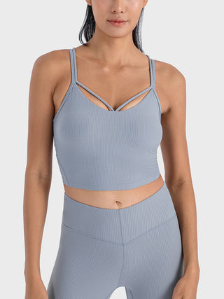 Shop Heather Gray Millennia Double Strap Ribbed Sports Cami - High-Quality U.S. Made Women’s Fashion with Free & Fast Shipping