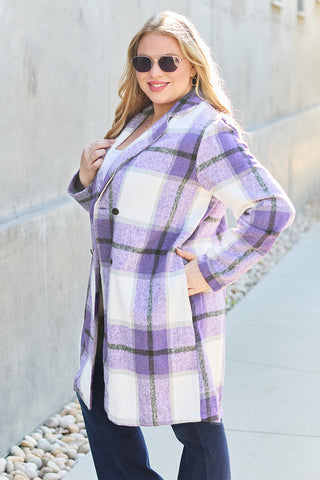 Shop Double Take Full Size Plaid Button Up Lapel Collar Coat - High-Quality U.S. Made Women’s Fashion with Free & Fast Shipping