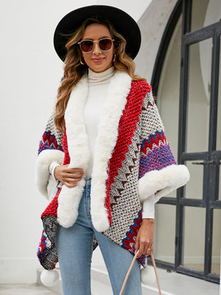 Shop Color Block Open Front Poncho - High-Quality U.S. Made Women’s Fashion with Free Fast Shipping