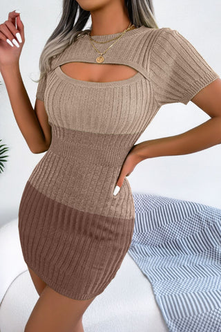 Shop Color Block Cutout Short Sleeve Sweater Dress - High-Quality U.S. Made Women’s Fashion with Free & Fast Shipping