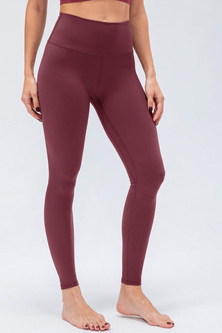 Shop Burgundy Wide Waistband Slim Fit Active Leggings - High-Quality U.S. Made Women’s Fashion with Free & Fast Shipping