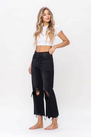 Shop Vervet by Flying Monkey Vintage Ultra High Waist Distressed Crop Flare Jeans - High-Quality U.S. Made Women’s Fashion with Free & Fast Shipping